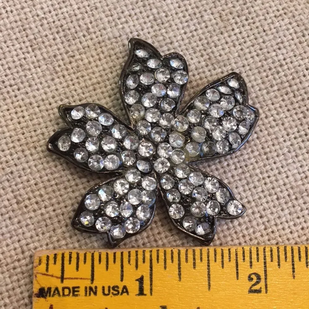 Set of 3 Rhinestone Pins Floral & Round Circle